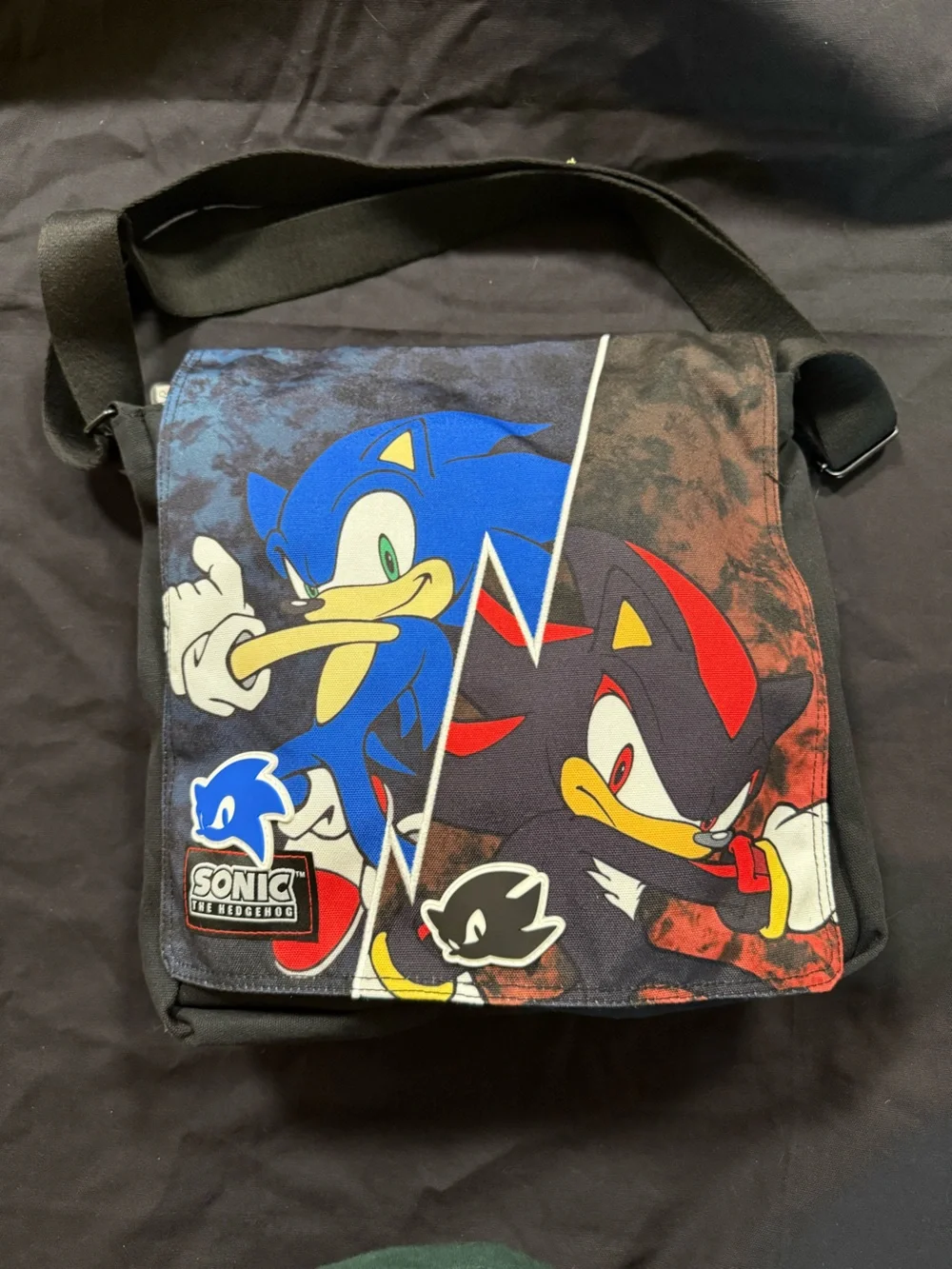 Sonic the Hedgehog 12” Messenger Bag Split Sonic and Shadow | NWT